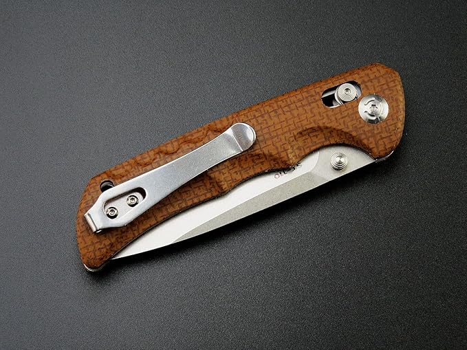 Sitivien ST110 Folding Knife D2 Blade and Micarta Handle Pocket Knife EDC Tool Knife with Pocket Clip for Outdoor Camping Hiking Survival(Brown) …