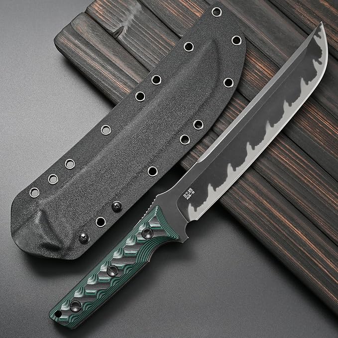 Sitivien ST25 Fixed Blade Knife AUS-10 Black Stonewashed Steel Blade Two Tone G10 Handle Full Tang EDC Tool Straight Knife for Working Camping Hunting(Green)