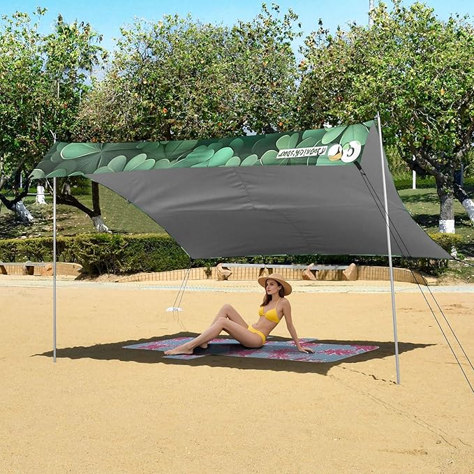 St. Patrick's Day Beach Canopy Sun Shelter with Sandbags &amp Sand Shovel &amp Windproof Ropes - Portable 110x126 Beach Shade Beach Tent for Camping Picnics
