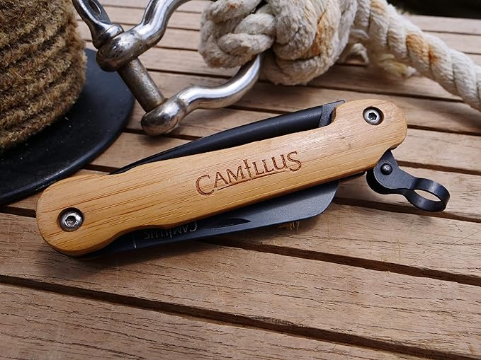 Camillus 7.5” Folder W/Marlin Spike Knife/Bamboo Handle/CARBONITRIDE Titanium™ / AUS-8