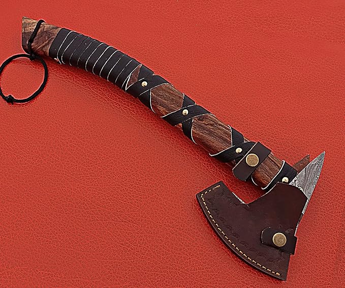 Smart &amp Sharp Hand Forge Custom Made Hatchet Axe Hand Made Damascus Steel Blade/Best Gift/Gift for him SS-17346(Rose Wood) (Rose Wood)
