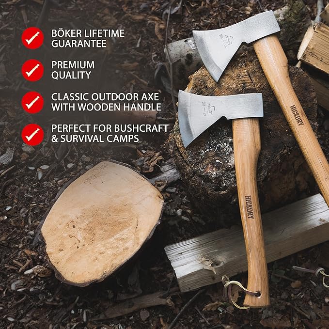 BÖKER PLUS® Appalachian Axe Small - Small Carbon Axe with Short Hickory Wood Handle - bushcraft Outdoor &amp Survival - Professional - with Rhenish Head 21.16 oz Made of Carbon Steel 1055