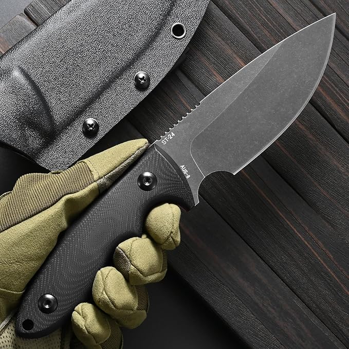 Sitivien ST24 Fixed Blade Knife AUS-8 Brushed Steel Blade Double Color G10 Handle Full Tang EDC Fixed Knifes for Outdoor Working Camping Hunting Fishing(Black Handle+Black)