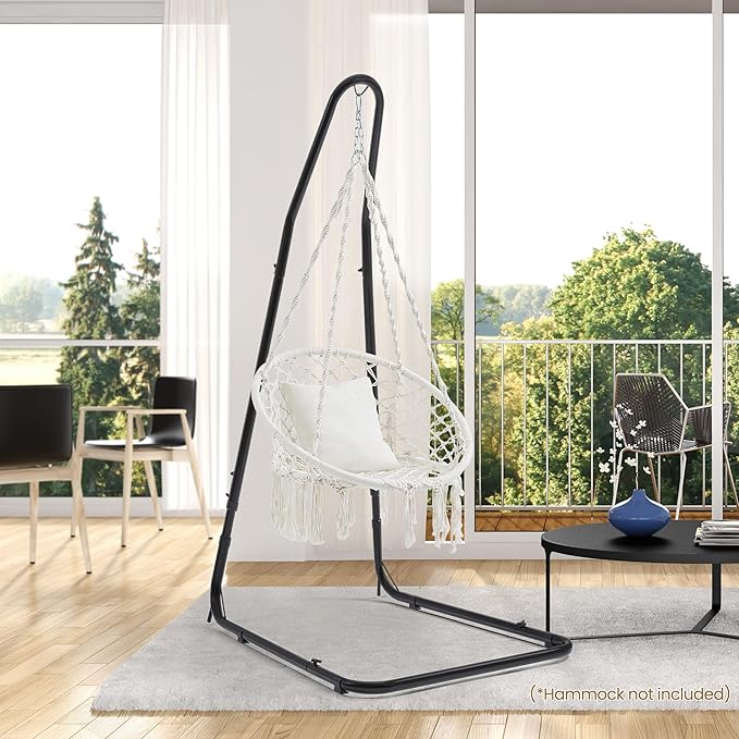 Yaheetech Hammock Stand Only Adjustable Height 79.5-95.5 Double-L Shaped Metal Curved Hammock Chair Stand for Indoor/Outdoor Hanging Egg Swing Chair Max.Weight Capacity 330Lb