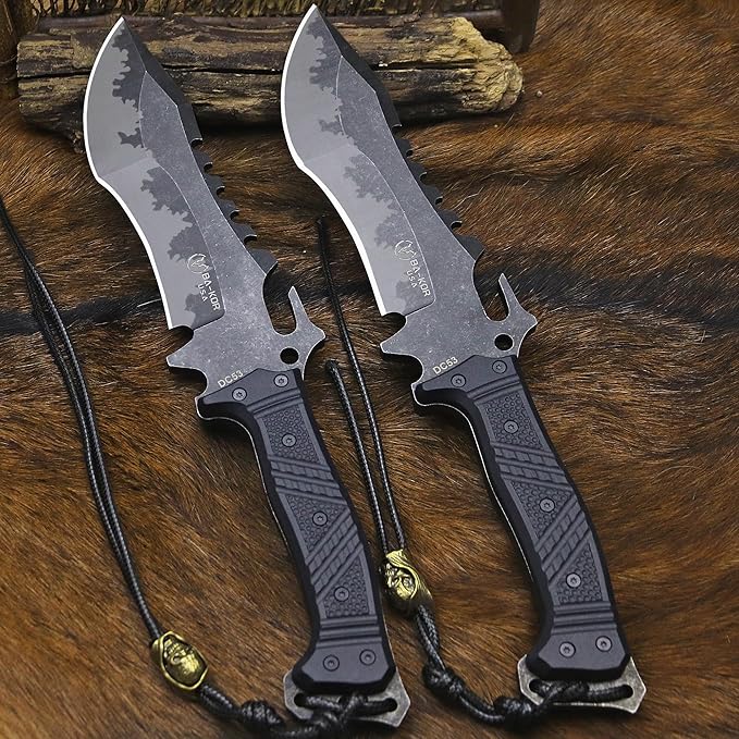 BA-KOR U.S.A 8mm thick DC53 steel 38.5CM (15.4in) (full tang) fixed knife+Nylon sheath&amp(5.9in) cerium igniter suitable for outdoor hunting camping Jungle Survival exploration EDC tool knife