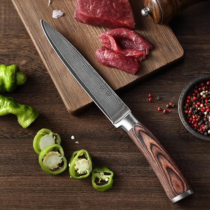 Wakoli EDIB 5-Piece Damascus Knife Set Professional Kitchen Knives made of 67-Layer Damascus Steel with VG10 Core Blades Ergonomic Pakkawood Handles In Wooden Gift Box