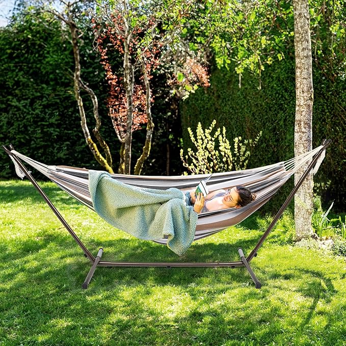 ONCLOUD 9 FT Hammock Stand Only Heavy Duty Adjustable Indoor Outdoor Space Saving Steel Stand with Carrying Case Universal Hammock Stand with 450 Pounds Capacity for Garden (Antique Bronze Finish)