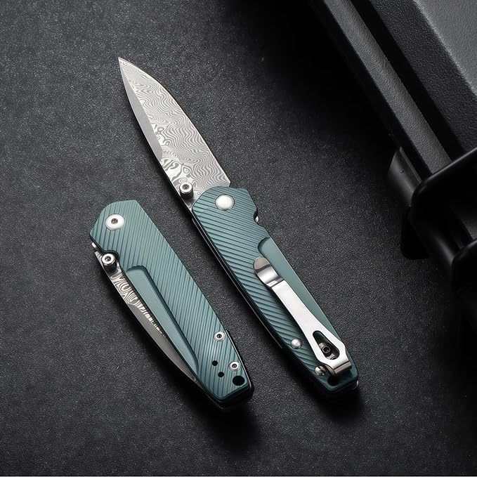 Damascus Steel Knife Knives HRC 61Damascus Steel Folding Pocket Knife with Titanium Handle Knives for Men Gifts for Hunters Men who have Everything Camping EssentialsGift Ideas for Boyfriend