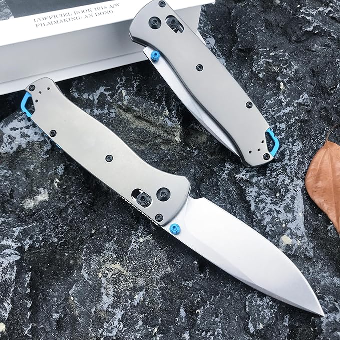 HUAAO Folding Knife with Titanium Alloy Handle EDC Pocket Knife with Pocket Clip Cool Hunting Knives Gifts for Men EDC (440C blade)