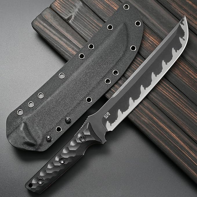 Sitivien ST25 Fixed Blade Knife AUS-10 Black Stonewashed Steel Blade G10 Handle Full Tang EDC Tool Straight Knife for Working Camping Hunting(Black)