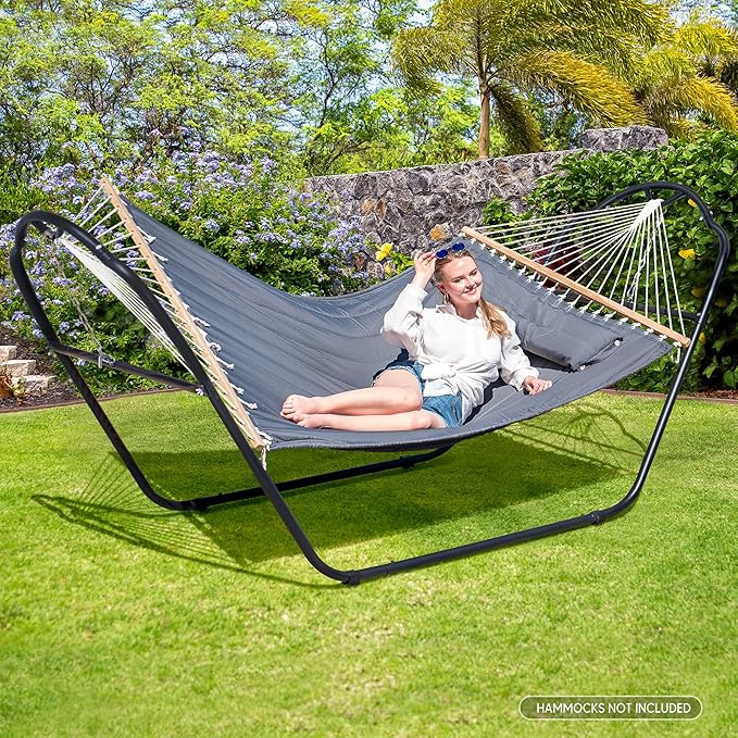 SUNCREAT Universal Steel Hammock Stand Only Heavy Duty Hammock Stand Fits 2 Person Hammock 9 to 14 Feet Long 475-Pound Capacity Patent Pending Black
