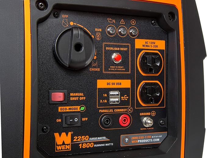 WEN 56225i 2250-Watt Gas Powered Portable Inverter Generator with Fuel Shut-Off CARB Compliant  Black