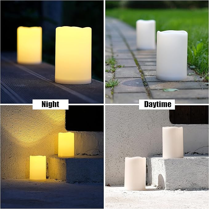 NONNO&ampZGF 4X6'' Outdoor IP44 Warm White LED Rainproof Waterproof Candles Flameless Battery LED Pillar Candle with Remote and Timer Resin No Melt 2 Pack