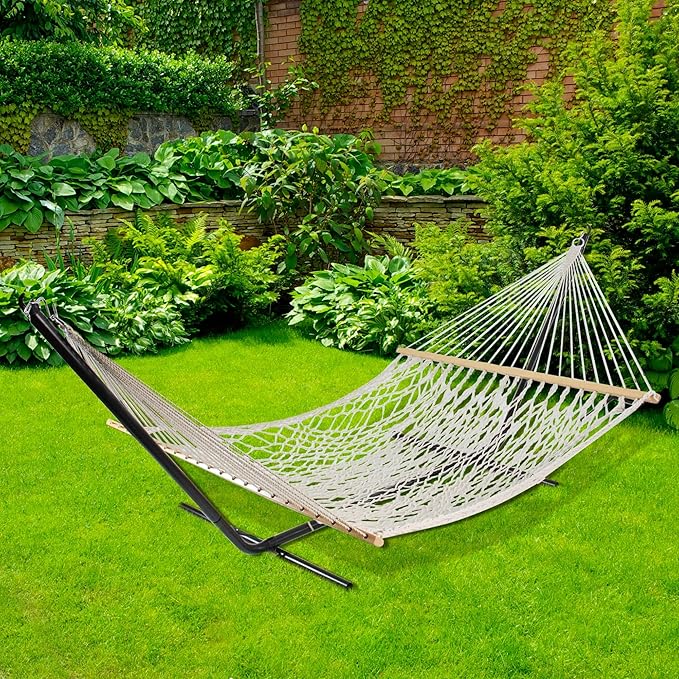 Northlight 78 White Lattice Macrame Netted Hammock with Bars