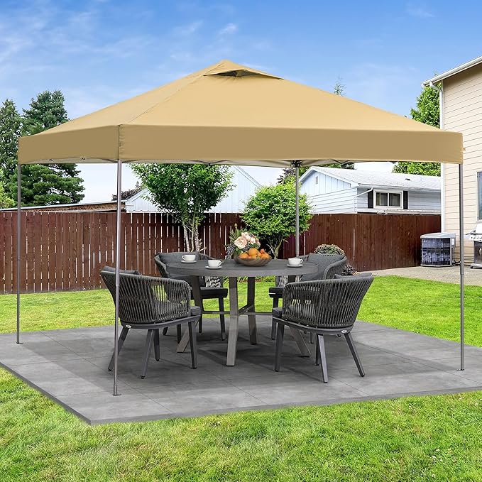 GDY 10x10 Pop Up Canopy Tent Outdoor Canopy Patio TentCommercial Instant Gazebos Portable Shelter Canopies for Patio/Outdoor/Wedding Parties and Events (Brown)