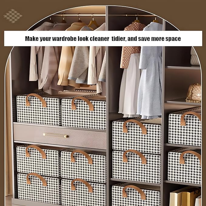 4PCS Foldable Storage Box with Lid - Extra Large Fabric Closet Organizer for Clothes 18.5x11x7.9 Inch Canvas Bin Collapsible Design for Bedroom Shelf Closet Underbed (Black &amp White)