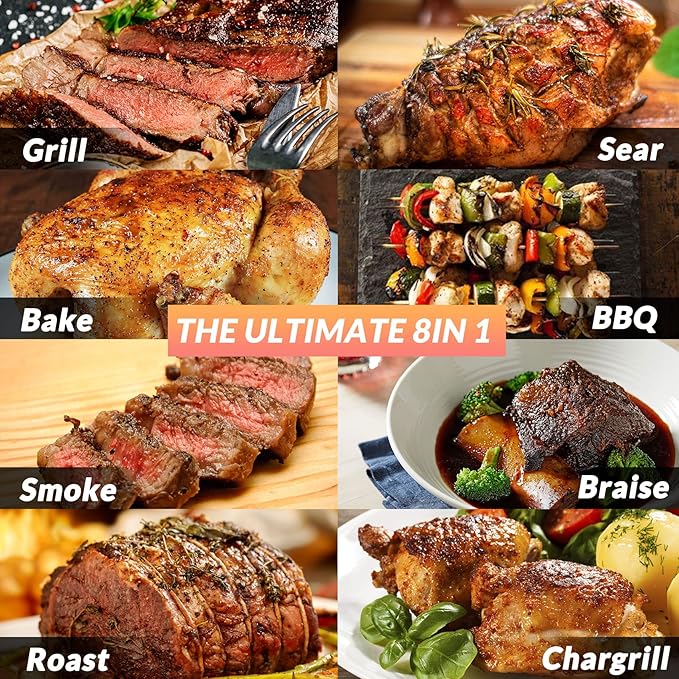 ONLYFIRE GRILLS BBQ Wood Pellet Grill Smoker with Digital Control Meat Probe &amp 2 Tiers Cooking Area Portable Tabletop Grilling Stove for BBQ Smoke Bake and Roast RV Camping Blue GS313