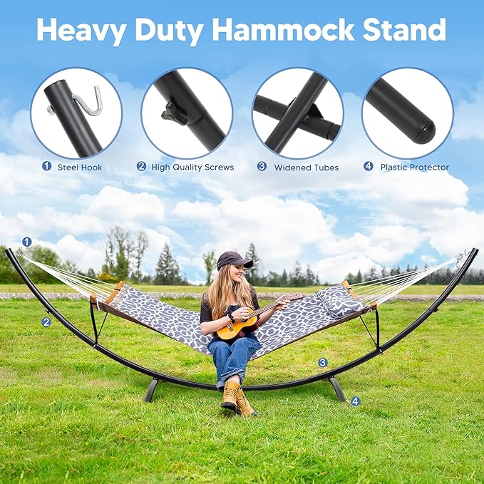 SUNCREAT Portable Outdoor Hammock with Stand Double Hammock with Stand for Outside Patent Pending Gray