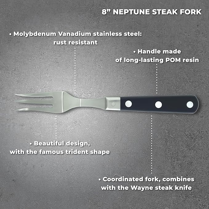 Wayne Steak Knife and Fork Set – Serrated Blade – Durable POM Resin Handle - The Perfect Tools for Enjoying your BBQ - Set of 2 Knives &amp 2 Forks - Made in Spain