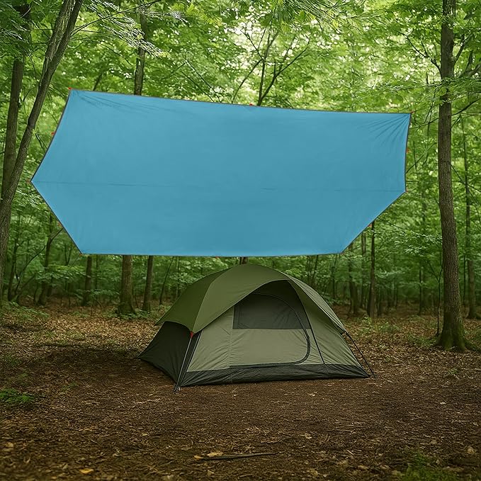 Portable Camping Tarp with Poles - Blue