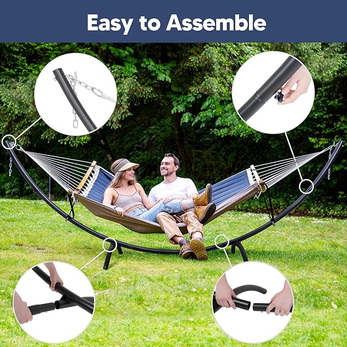 SUNCREAT Hammocks for Outside with Stand Porch Hammock and Stand 475 lbs Capacity Patent Pending Navy