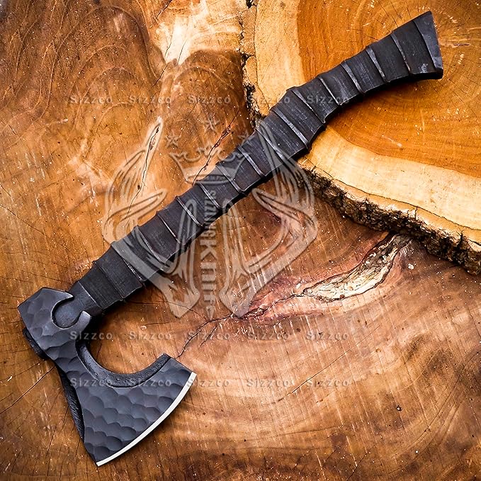 Custom Gift Forged Carbon Steel Viking Axe Bearded Axe with Ash Wood Shaft Tomahawk - Real Hatchet Best Gift for Anniversary Valentine's Day Birthday Premium Leather Sheath