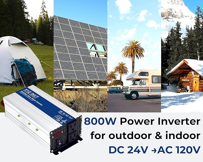 800W Power Inverter 24V DC to 110V 120V AC Modified Sine Wave Car Power Inverter with 2 AC Outlets and LED Display for Vehicles Truck RV Home Emergency Camping Off-Grid Over 90% Efficiency