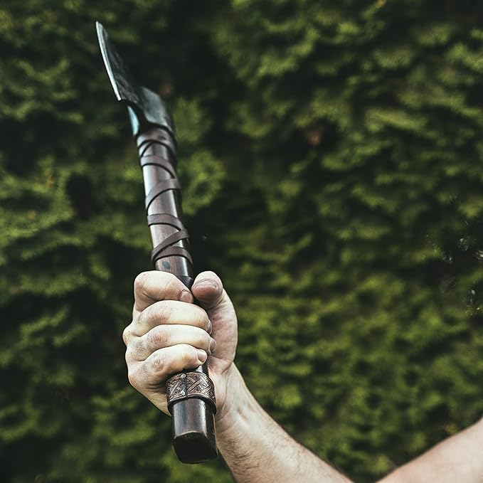 Throwing Axe Set (2) - Norse Tradesman 14 Viking Throwing Axe Set - Two Fully Sharpened Norse Hand-Axes - Carbon Steel Axe Heads with Premium Leather Cross-Stitch