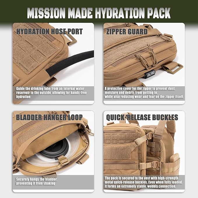 ABP Tactical MOLLE Hydration Backpack Military Assault Vest Back Panel Pack for Men Training Hiking Airsoft