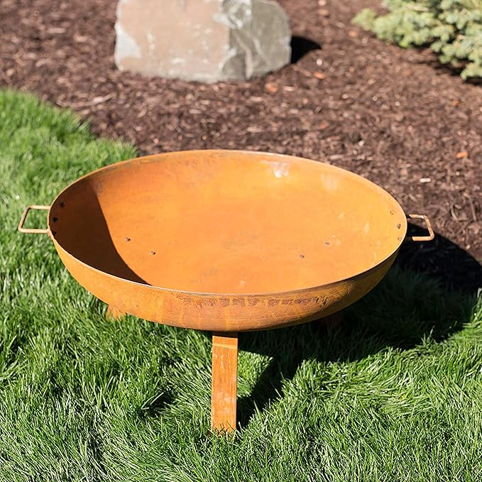 Sunnydaze 30-Inch Cast Iron Heavy Duty Fire Pit for Outside - Wood Burning Outdoor Fire Pit Bowl with Handles - Rust