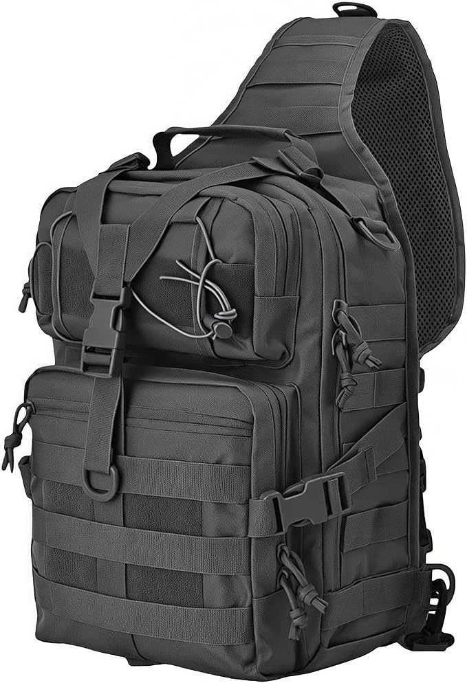 Tactical Sling Backpack with Molle System - Military Rover Shoulder Bag for EDC Outdoor Range &amp Daily Carry (Black)