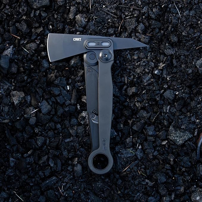 CRKT Provoke X Compact Black Folding Axe with Deadbolt Lock: SUJ2 Steel Plain Edge Blade Stainless Steel Handle 4141KX