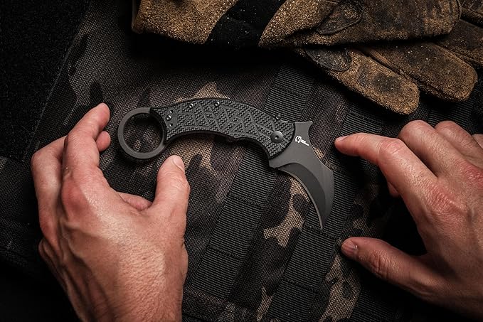 Fox Knives Tribal K Karambit Knife FX-802 - N690Co Stainless Steel Folding Blade - Designed by Doug Marcaida - G10 Black Handle