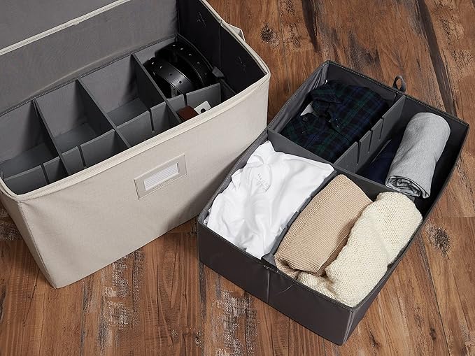 Covermates Keepsakes Adjustable Zip-Top Storage Box FlexGrid Organizer Compartments Heavy Duty Polyester Stackable Design ID Window Reinforced Handles Beige Heather