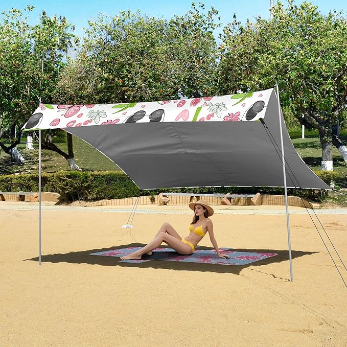 Panda Beach Canopy Sun Shelter with Sandbags &amp Sand Shovel &amp Windproof Ropes - Portable 110x126 Beach Shade Beach Tent for Camping Picnics
