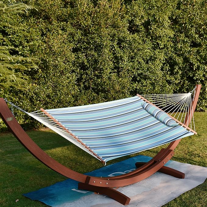 Lazy Daze Hammocks 12 FT Sunbrella Fabric Hammock not Fading with Spreader Bars and Free Pillow Fits for 2 Persons All Weather and Fade Resistant for Patio Yard 450 lbs Capacity Dolce Oasis