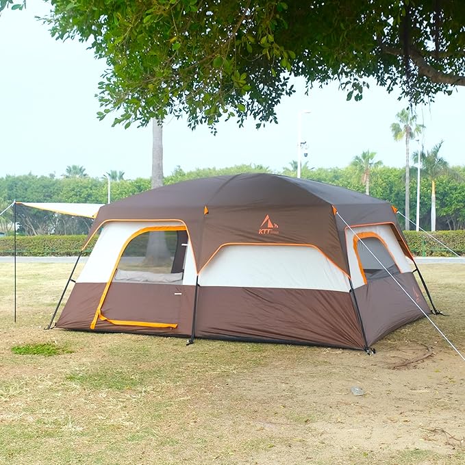 KTT Extra Large Tent 10-12-14 Person(B)Family Cabin Tents2 Rooms3 Doors and 3 Windows with MeshStraight WallWaterproofDouble LayerBig Tent for OutdoorPicnicCampingFamily Gathering