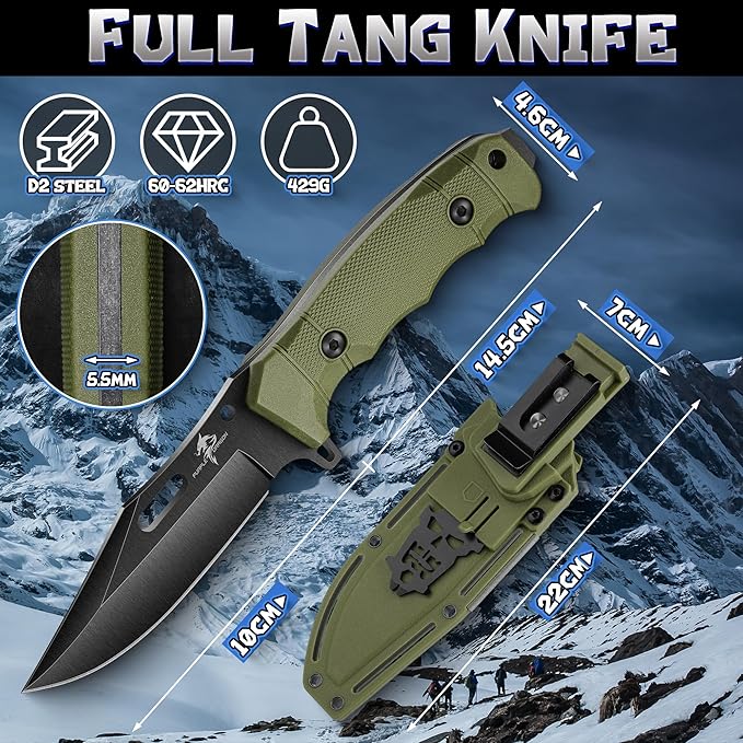 Purple Dragon Fixed Blade Knife with Kydex Sheath Green Ergonomic G10 Handle Gifts for Men