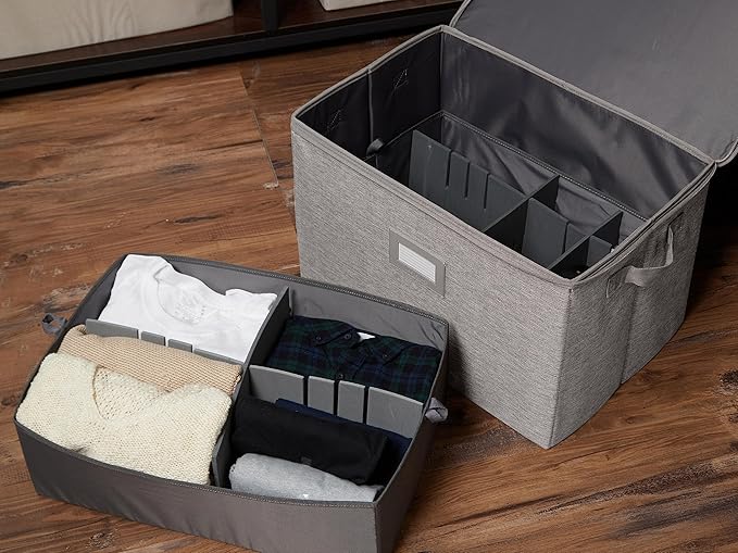 Covermates Keepsakes Adjustable Zip-Top Storage Box FlexGrid Organizer Compartments Heavy Duty Polyester Stackable Design ID Window Reinforced Handles Grey Heather