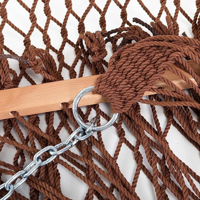 Castaway Living 13 ft. Double Traditional Hand Woven Antique Brown Polyester Rope Hammock – 2-Person 450 lb Capacity Free Extension Chains &amp Tree Hooks Designed in The USA