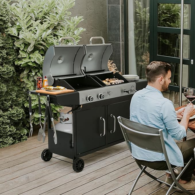 Royal Gourmet ZH3002N Propane Gas and Charcoal Grill Combo Dual Fuel BBQ Grill with 2 Side Shelves for Outdoor Patio Garden Backyard Barbecue 20000 BTUs Silver &amp Black