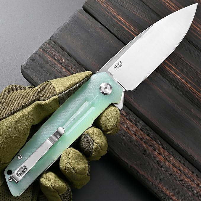 Sitivien ST152 Folding KnifeK110(D2) Steel Blade with G10 Handle EDC Tool Knife for Outdoor CampingHikingFishing(Jade)