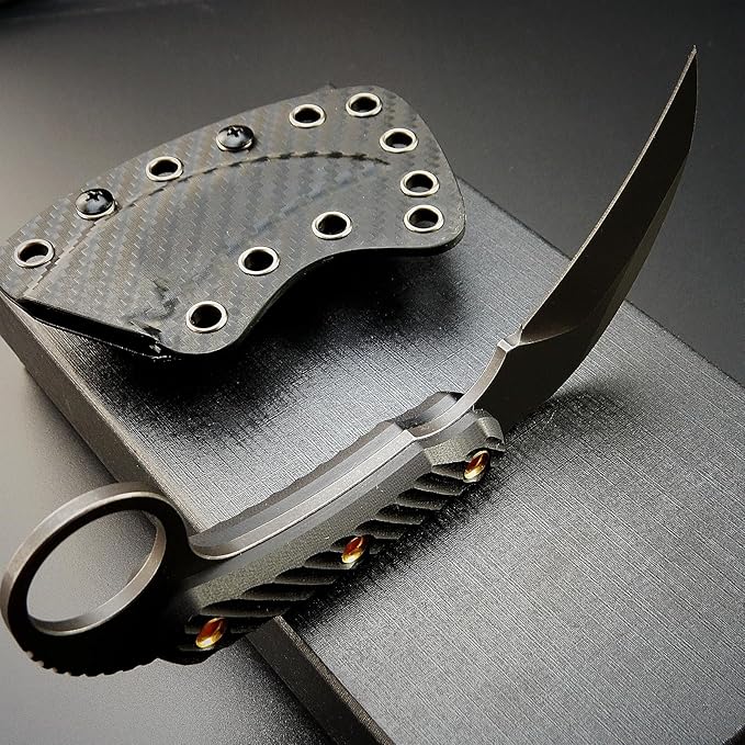 C1395 Fixed Blade Knife AUS-10 Black Stonewashed Steel Blade G10 Handle Claw Knife for Outdoor EDC Tool Survival Hiking Camping (Black)