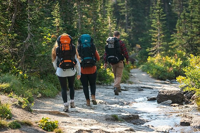 Teton 65L Scout Internal Frame Backpack for Hiking Camping Backpacking Travel Rain Cover Included Pacific