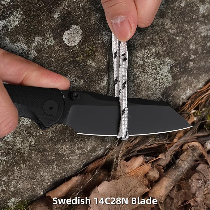 Folding Pocket Knife 3.35 14C28N Blade G10 Handle EDC Knife with Liner Lock Small Pocket Knife with Clip for Men Sharp Camping Hiking Hunting Survival Knives (Black)