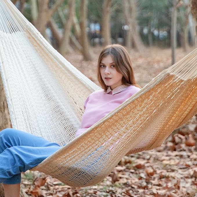 PNAEUT Family Mayan Rope Hammocks for Outside (Nature XX-Large)