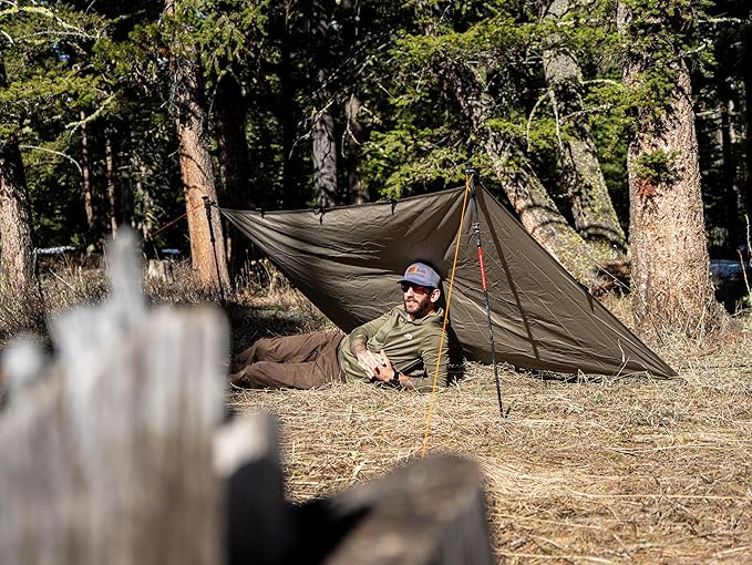 VIAM Outdoors Switchback Tan Tarp: Waterproof Camping Tarp for Hunting Glassing Hammock Rain Fly Ultralight Backpacking Gear Sun Shelter &amp Heavy Duty Outdoor Protection