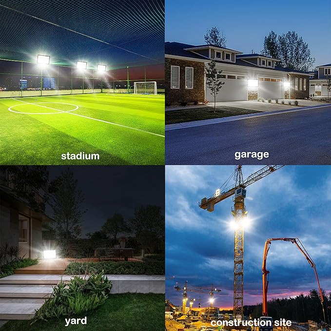 2 Pack 300W LED Flood Light Outdoor2000W Equivalent 36000LM 6000K Daylight White Super Bright FloodLight with PlugIP66 Waterproof Commercial Lighting for Sports FieldsCountsArenaStadium