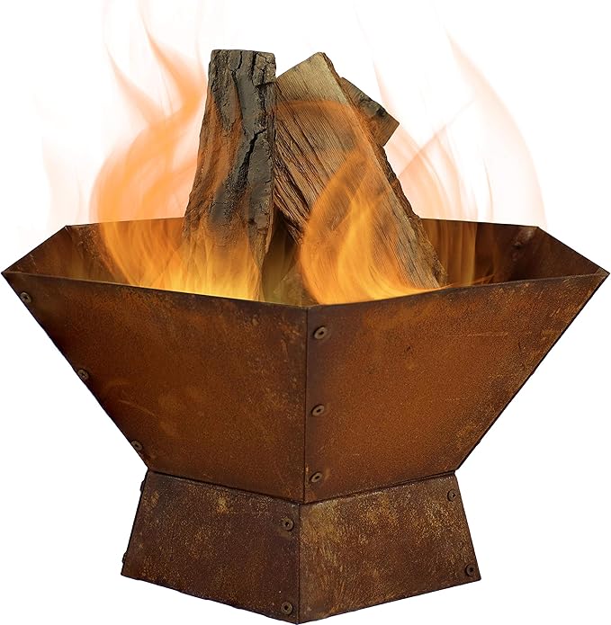 Sunnydaze Rustic Affinity 24-Inch Fire Pit - Outdoor Wood-Burning Fire Pit with Oxidized Finish - Hexagon-Shaped
