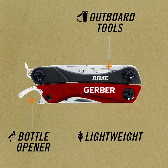 Gerber Gear Dime 12-in-1 Mini EDC Multitool - Needle Nose Pliers Pocket Knife Keychain Bottle Opener - EDC Gear and Equipment Gifts for Men - Red